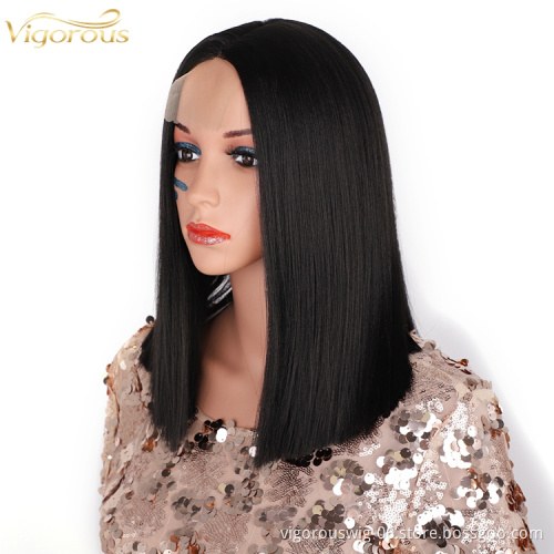 Cheap Price Popular Vendor Wholesale Synthetic Fiber Wigs For Women U Part Lace Middle Part Long Silky Straight Wave Black Hair